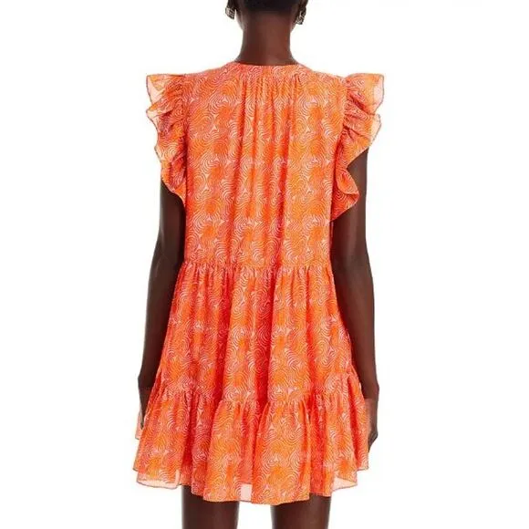 NEW Cinq a Sept Summer Waves Letitia Abstract Dress Pale Flamingo Orange Size 2