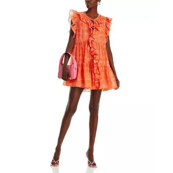 NEW Cinq a Sept Summer Waves Letitia Abstract Dress Pale Flamingo Orange Size 2