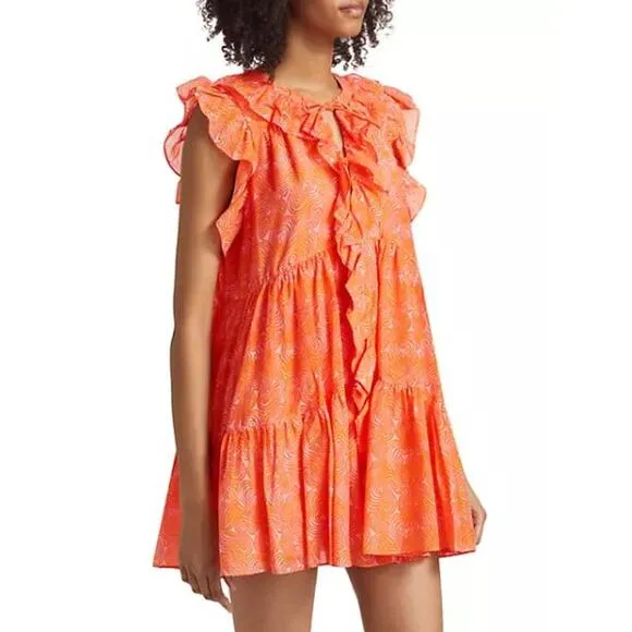 NEW Cinq a Sept Summer Waves Letitia Abstract Dress Pale Flamingo Orange Size 2