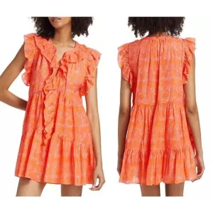 NEW Cinq a Sept Summer Waves Letitia Abstract Dress Pale Flamingo Orange Size 2