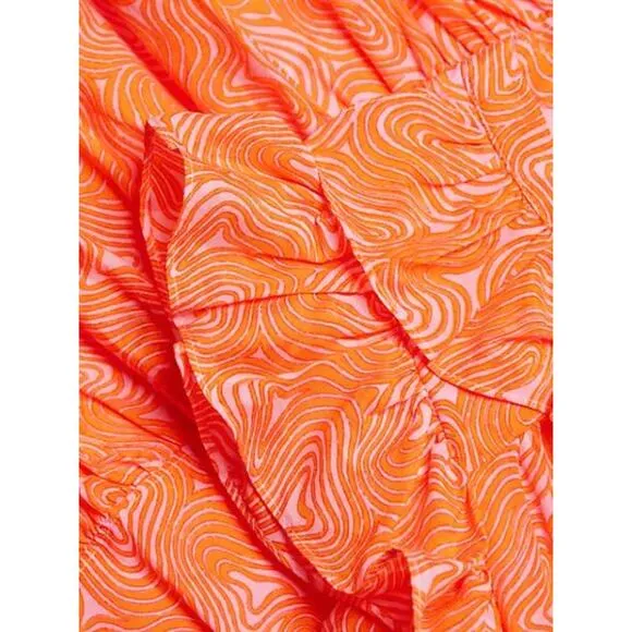 NEW Cinq a Sept Summer Waves Letitia Abstract Dress Pale Flamingo Orange Size 2
