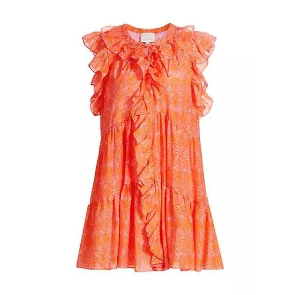 NEW Cinq a Sept Summer Waves Letitia Abstract Dress Pale Flamingo Orange Size 2