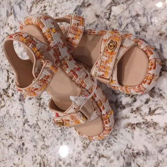 NEW COACH Peyton Neutral Tweed Platform Women's Sandals Size 8