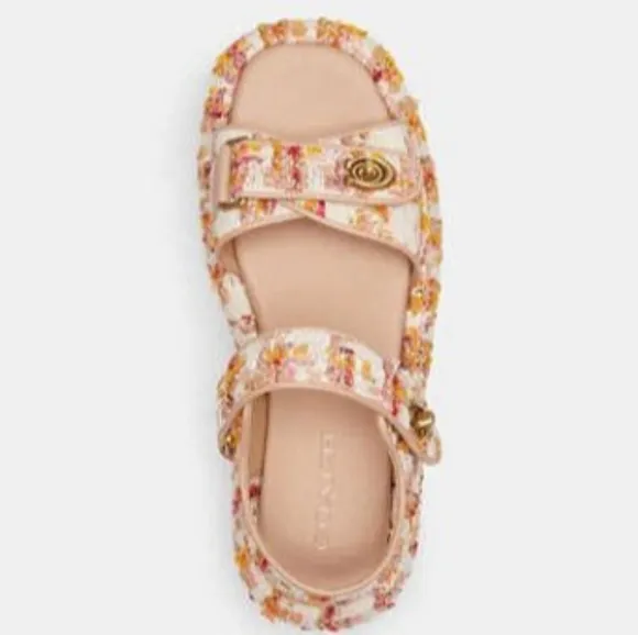 NEW COACH Peyton Neutral Tweed Platform Women's Sandals Size 8