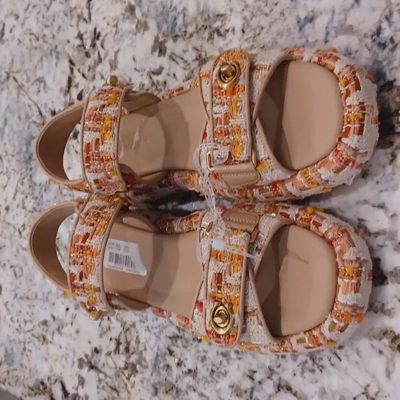 NEW COACH Peyton Neutral Tweed Platform Women's Sandals Size 8
