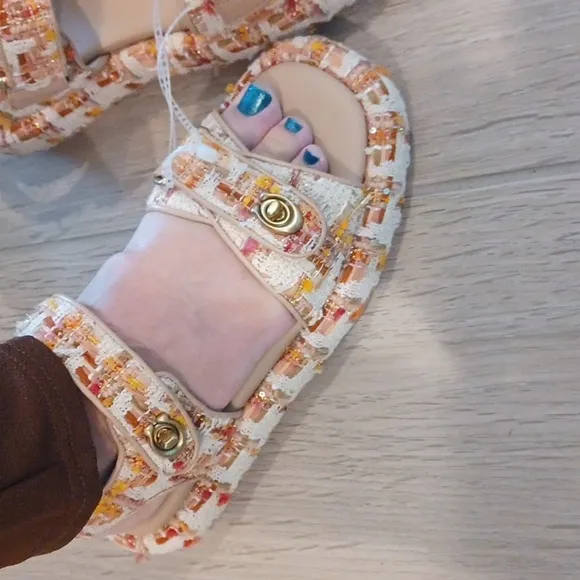 NEW COACH Peyton Neutral Tweed Platform Women's Sandals Size 8