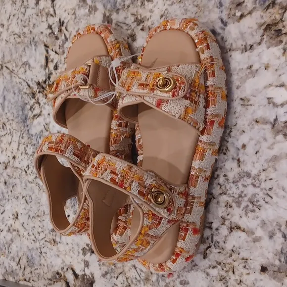 NEW COACH Peyton Neutral Tweed Platform Women's Sandals Size 8