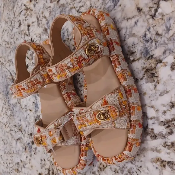 NEW COACH Peyton Neutral Tweed Platform Women's Sandals Size 8