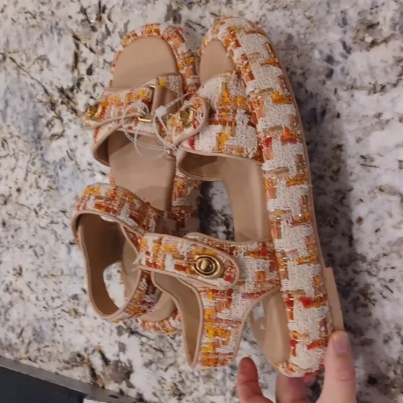 NEW COACH Peyton Neutral Tweed Platform Women's Sandals Size 8