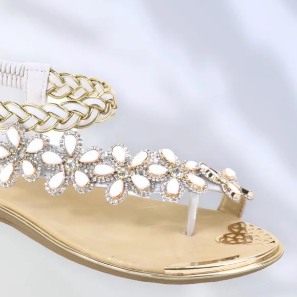 New Color! Italina Blue Floral Rhinestone Embellished Toe Ring Sandal