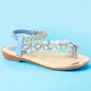 New Color! Italina Blue Floral Rhinestone Embellished Toe Ring Sandal