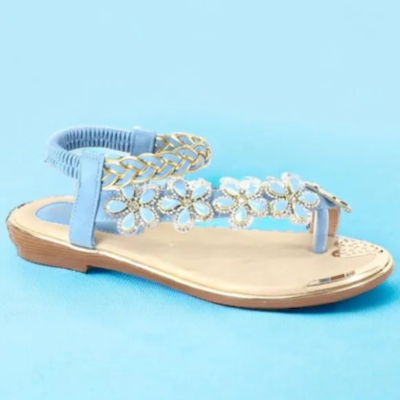 New Color! Italina Blue Floral Rhinestone Embellished Toe Ring Sandal