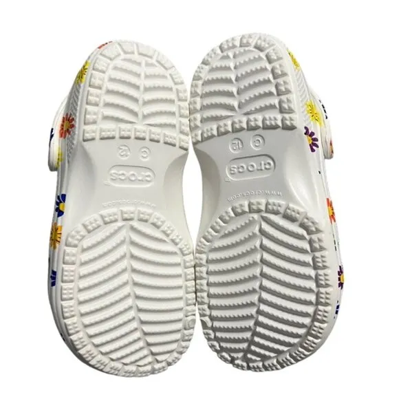 NEW Crocs C12 White Daisy Rainbow Clogs Sandals
