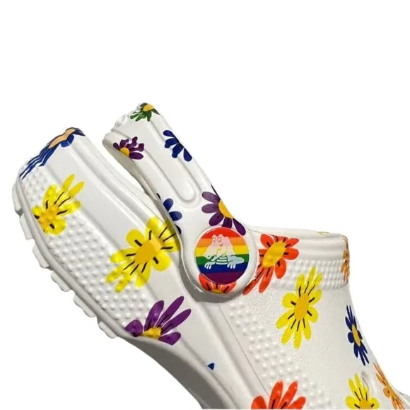 NEW Crocs C12 White Daisy Rainbow Clogs Sandals