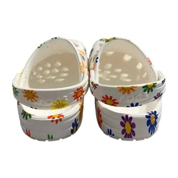 NEW Crocs C12 White Daisy Rainbow Clogs Sandals