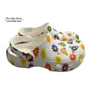 NEW Crocs C12 White Daisy Rainbow Clogs Sandals