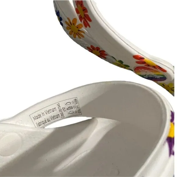 NEW Crocs C12 White Daisy Rainbow Clogs Sandals