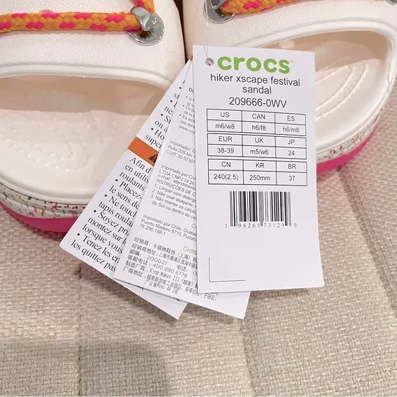 NEW Crocs Women Size 8 Hiker Xscape Festival Sandal Pink Orange White