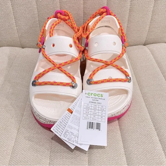 NEW Crocs Women Size 8 Hiker Xscape Festival Sandal Pink Orange White