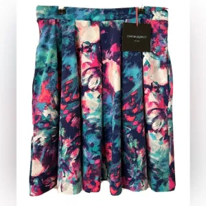 NEW Cynthia Rowley Womens Size Medium Pleated Watercolor Floral Stretch Skirt
