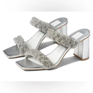 New Dolce Vita Paily Rhinestone Sparkle Sandals HeelsSilver Sz 9
