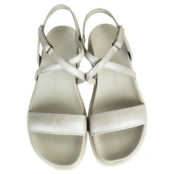 New ecco flowt lx comfort cross strappy leather sandals gravel droid silver grey