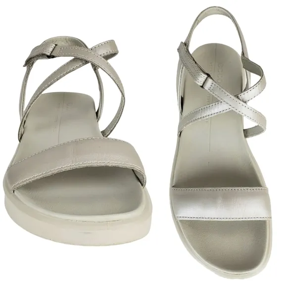New ecco flowt lx comfort cross strappy leather sandals gravel droid silver grey