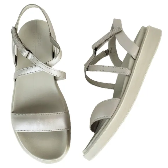 New ecco flowt lx comfort cross strappy leather sandals gravel droid silver grey