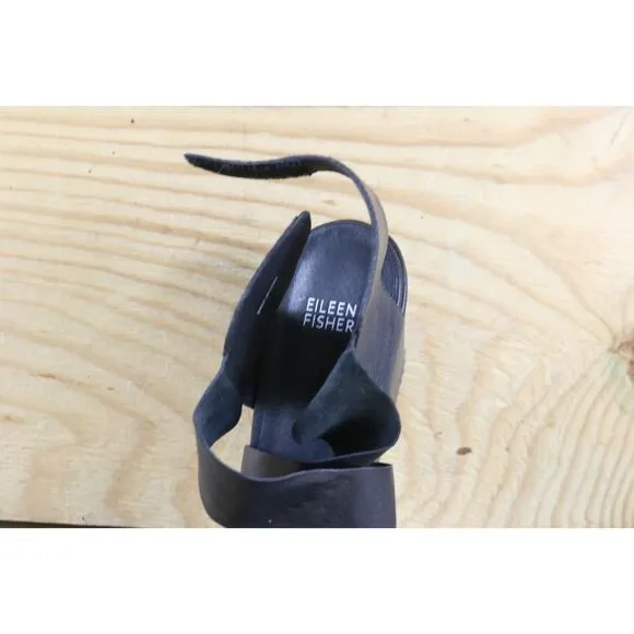 New Eileen Fisher Sandals 8.5 Black Leather Whimsy Wedge Slip on Shoes