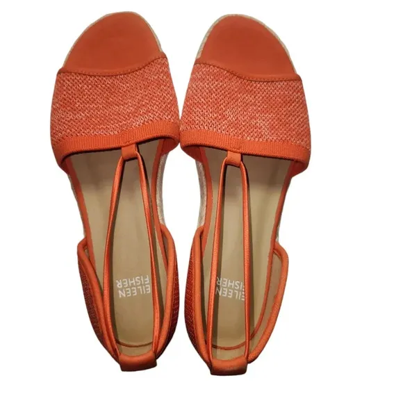 New Eileen Mews MagmaMelange Orange Stretch Espadrille Flat Sandals Size 8.5