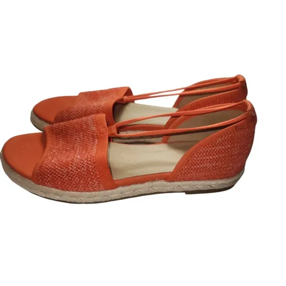 New Eileen Mews MagmaMelange Orange Stretch Espadrille Flat Sandals Size 8.5