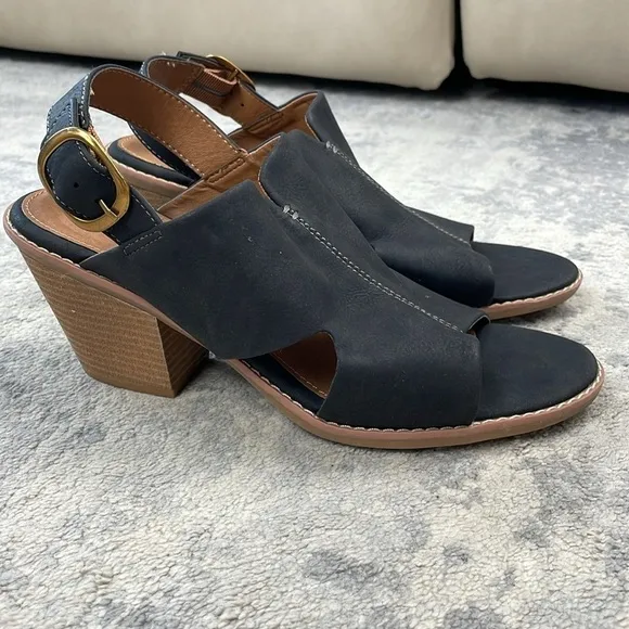 New Euro Soft by Sofft Taite Sling Back Heeled Sandals Stacked Heel Black Sz 10