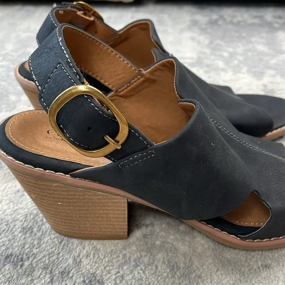New Euro Soft by Sofft Taite Sling Back Heeled Sandals Stacked Heel Black Sz 10
