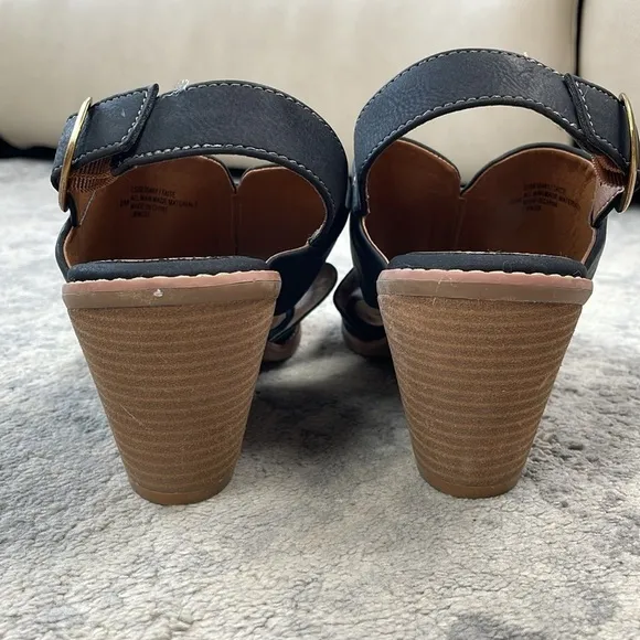New Euro Soft by Sofft Taite Sling Back Heeled Sandals Stacked Heel Black Sz 10