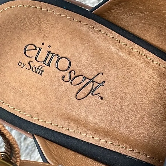 New Euro Soft by Sofft Taite Sling Back Heeled Sandals Stacked Heel Black Sz 10