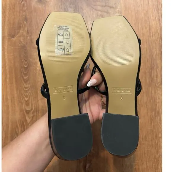 NEW Everlane The Double Strap Heel In Black Leather Size 8