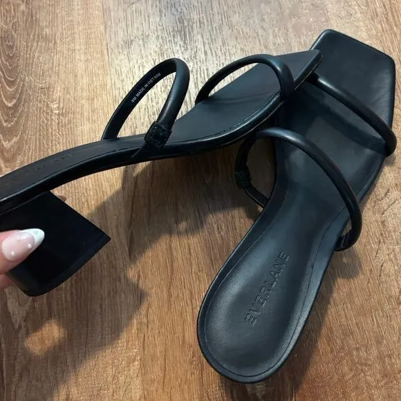 NEW Everlane The Double Strap Heel In Black Leather Size 8