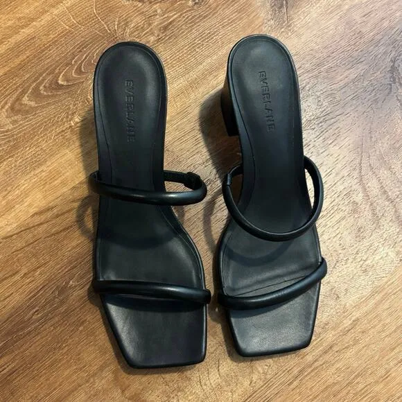 NEW Everlane The Double Strap Heel In Black Leather Size 8