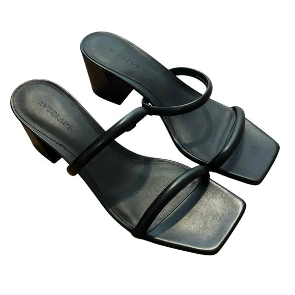 NEW Everlane The Double Strap Heel In Black Leather Size 8