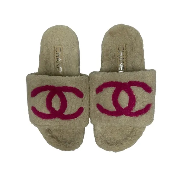 NEW Fashion “Just For Fun” Designer CC Faux Sheepskin Slipper Slide Sandals 37