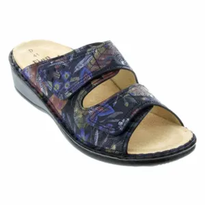 NEW FINN COMFORT women's jamaica slide-on sandal in dark blue irpino