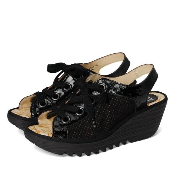 NEW FLY LONDON women's yuta617fly wedge sandal in black