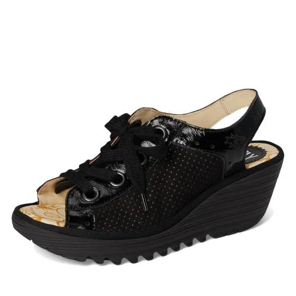 NEW FLY LONDON women's yuta617fly wedge sandal in black