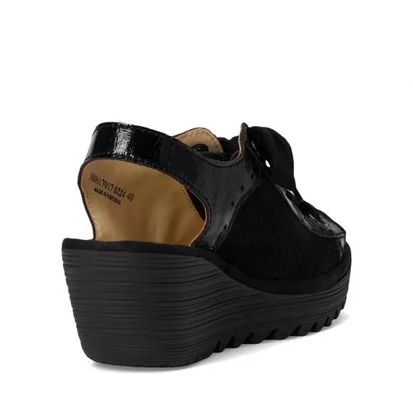 NEW FLY LONDON women's yuta617fly wedge sandal in black
