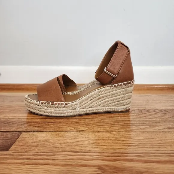 NEW Franco Sarto Leather Clemens Espadrille Wedge Sandal Brown Size 9.5