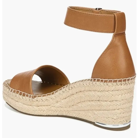 NEW Franco Sarto Leather Clemens Espadrille Wedge Sandal Brown Size 9.5