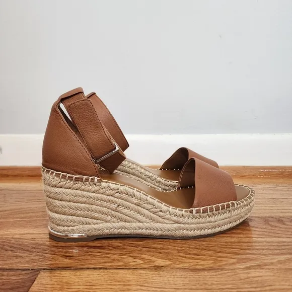 NEW Franco Sarto Leather Clemens Espadrille Wedge Sandal Brown Size 9.5