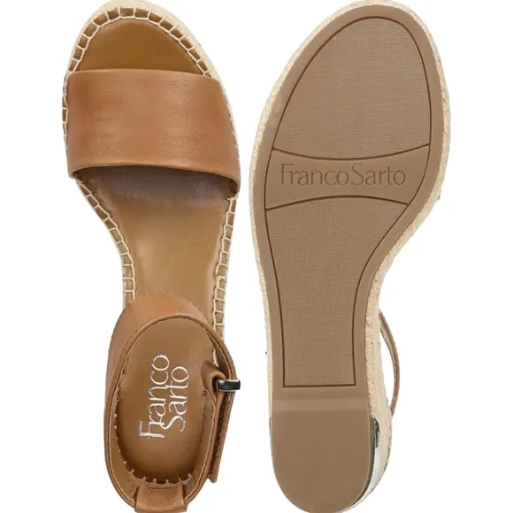 NEW Franco Sarto Leather Clemens Espadrille Wedge Sandal Brown Size 9.5