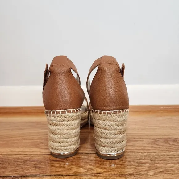 NEW Franco Sarto Leather Clemens Espadrille Wedge Sandal Brown Size 9.5