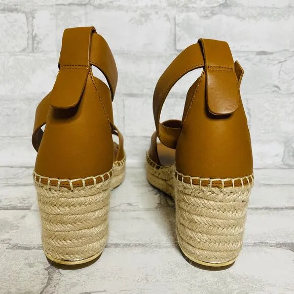 New Franco Sarto Womens Callia Leather Ankle Strap Wedge Espadrille Sandals 10 M